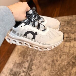 On Running womens cloudmonster White and Black Running Shoes
